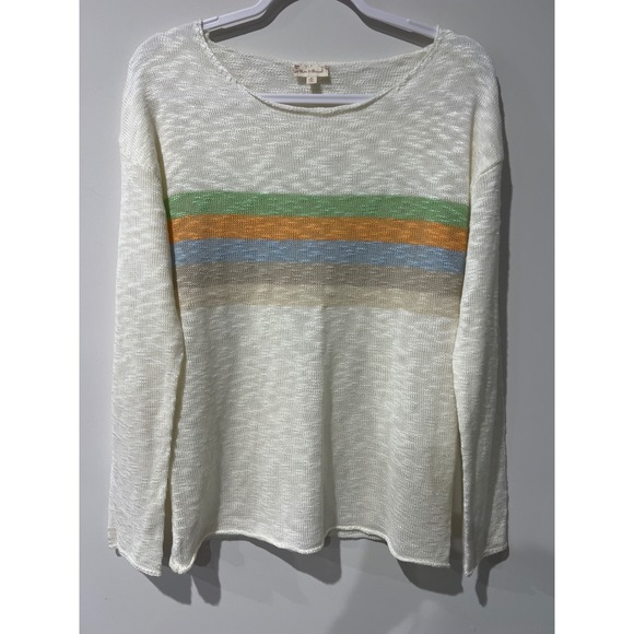 Hem & Thread Sweaters - Hem and Thread Striped Lightweight Knit Sweater Cream Orange Green Blue M NWOT